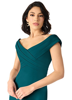 Azazie Evita Bridesmaid Dresses Peacock A-Line Off the Shoulder Stretch Crepe Dress image4