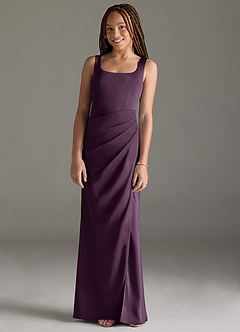 Azazie Mero Junior Plum Mermaid Pleated Stretch Satin Dress image1