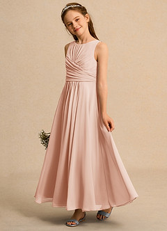 Azazie Ducky Junior Formal Sukienki dla dziewczynek sypiących kwiaty Linia A Pofałdowany Szyfon Długość kostki Sukienka image5