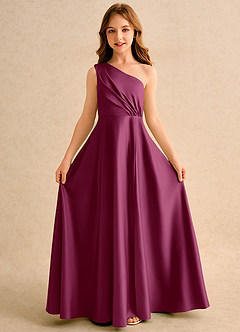 Azazie Puddles Girls Formal Jurken voor bloemenmeisjes A-Lijn Jurk van Mat Satijn One-Shoulder Moerbei image5