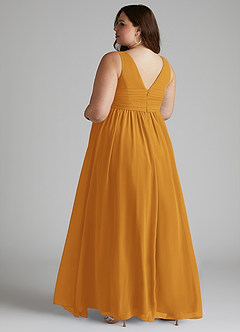 Azazie Yetta Maternity Bridesmaid Dresses A-Line V-Neck Gathered Chiffon Floor-Length Dress image11