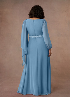 Azazie Priyanka Mother of the Bride Dresses Steel Blue A-Line Boatneck Pleated Chiffon Dress image8