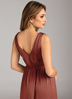Azazie Tanicia Bridesmaid Dresses Auburn A-Line Pleated Stretch Satin Dress image7