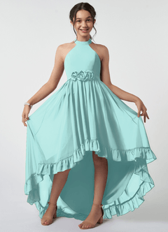 Azazie Hermione Junior Aqua A-Line Chiffon Dress image3