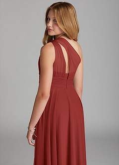 Azazie Charlize Junior Rust A-Line Mesh Dress image5