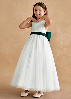 Azazie Cookie Flower Girl Dresses Ivory Pine A-Line Bow Tulle Dress image4