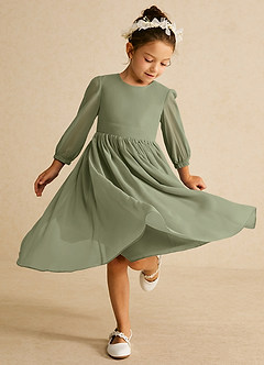 Azazie Lolo Flower Girl Dresses Pistachio A-Line with Sleeves Chiffon Dress image1