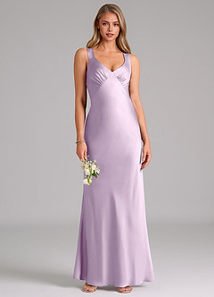 Azazie Kamila Bridesmaid Dresses Frosted Lilac A-Line Pleated Stretch Satin Dress image1