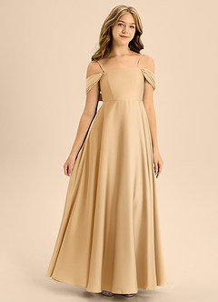 Azazie Rowena Junior Gold A-Line Bow Stretch Satin Dress image3