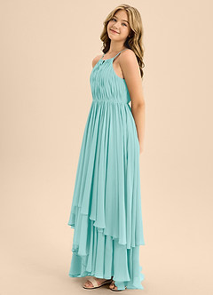 Azazie Elliora Junior A-Linie Plissee Chiffon Kleid Aqua image6