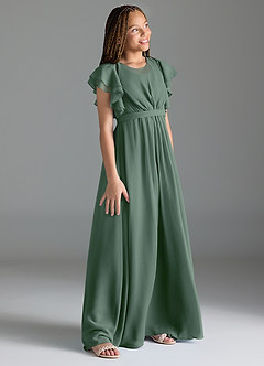 Azazie Daphne Junior A-Linie Plissee Chiffon Kleid Eukalyptus image3