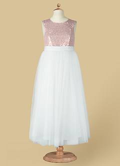 Azazie Anza Vente Finale Robe Trapèze en Tulle Paillettes Rose Poussiéreuse image5