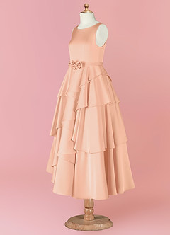 Barbie ♥ Azazie Blumenmädchenkleider A-Linie ärmellos Stretch-Satin Kleid Englisches Rosa image11