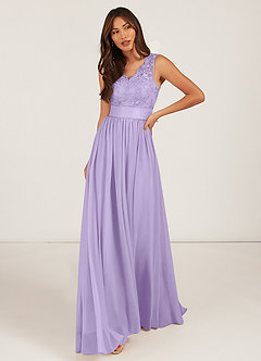 Azazie Gertrude Bridesmaid Dresses Lilac A-Line Lace Chiffon Dress image1