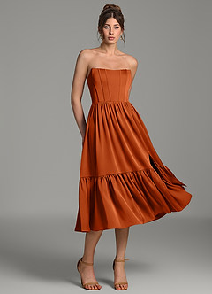 Azazie Delphina Bridesmaid Dresses Burnt Orange A-Line Corset Stretch Satin Convertible Dress image3