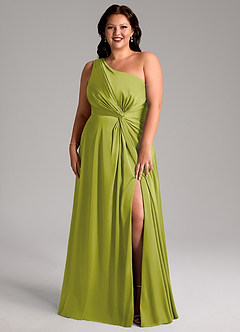 Azazie Brooke Robes de demoiselle d'honneur Robe Trapèze en Satin extensible Une épaule Citronnelle image9