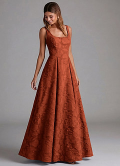 Azazie Amalie 신부 들러리 드레스 A라인 주름진 플로럴 번아웃 바닥 길이 드레스 image5