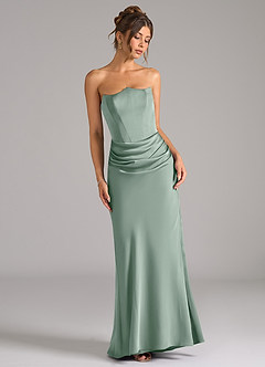 Azazie Debby Robes à essayer chez vous Robe Sirène Convertible en Satin extensible Bustier Agave image3