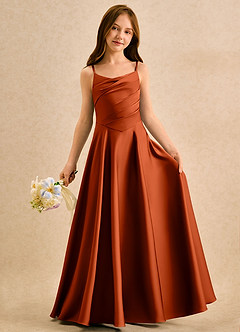 Azazie Coconut Girls Formal Sukienki dla dziewczynek sypiących kwiaty Linia A Pofałdowany Satyna elastyczna Długość podłogi Sukienka image3