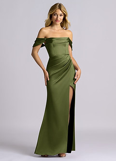 Azazie Auden Bridesmaid Dresses Olive Sheath Off the Shoulder Stretch Satin Convertible Dress image7