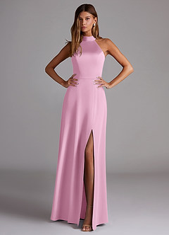 Azazie Myra Brautjungfernkleider A-Linie Hoher Kragen Stretch-Satin Kleid Bonbonrosa image6
