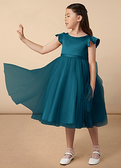 Azazie Aster Final Sale Ink Blue A-Line with Sleeves Tulle Dress image1