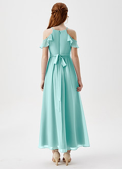 Azazie Chaya Junior Aqua A-Line Off the Shoulder Chiffon Dress image2