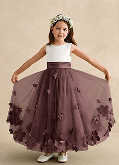 Azazie Vi Blumenmädchenkleider A-Linie ärmellos Tüll Kleid Espresso image5