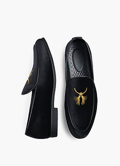 front Men's Velvet Embroidered Slip-On Loafers