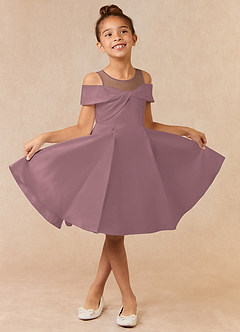 Azazie Shirin Blumenmädchenkleider A-Linie Schulterfrei Matte Satin Kleid Vintage Mauve image1
