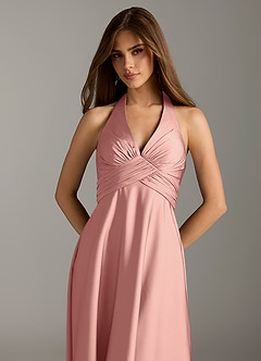 Azazie Tessie Bridesmaid Dresses Rosette A-Line Pleated Stretch Satin Dress image6