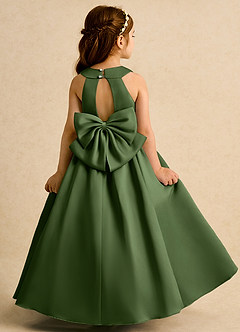 Azazie Daisies Flower Girl Dresses Olive Ball-Gown Bow Matte Satin Dress image7