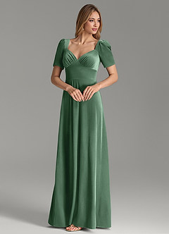 Azazie Alaya At-home Try On Dresses Eucalyptus A-Line Sweetheart Neckline Velvet Dress image3