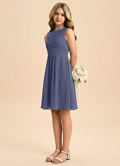 Azazie Skyla Junior Jurk van Chiffon met A-Lijn Geplooid Stormachtig image4