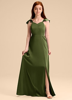 Azazie Everett Junior Black A-Line Bow Stretch Satin Dress image1