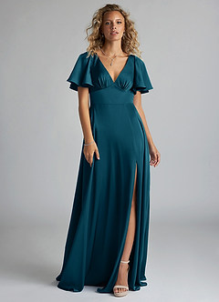 Azazie Kimber Brautjungfernkleider A-Linie Gestreift Stretch-Satin Kleid Tintenblau image3