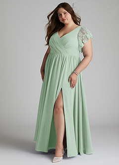 Azazie Zella Bridesmaid Dresses Agave A-Line Lace Chiffon Dress image9