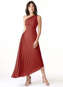 Azazie Kirra Bridesmaid Dresses Terracotta A-Line One Shoulder Chiffon Dress image1