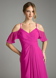Azazie Dakota Bridesmaid Dresses Fuchsia A-Line V-Neck Pleated Chiffon Dress image7