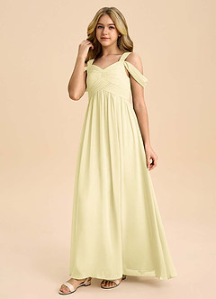Azazie Lianne Junior Lemon Sorbet A-Line Off the Shoulder Chiffon Dress image6