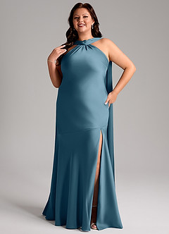 Azazie Kinsley Vestidos de madrinha de casamento Vestido Bermudas de Cetim elástico de sereia com Fenda Lateral image11