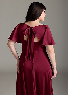 Azazie Kimber Bridesmaid Dresses Burgundy A-Line Ruched Stretch Satin Dress image12