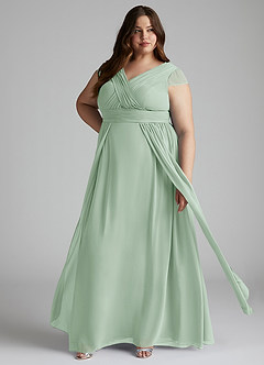 Azazie Organa Brautjungfernkleider A-Linie Plissee Chiffon Kleid Agave image7