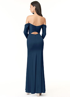 Azazie Hallie Bridesmaid Dresses Dark Navy Sheath Off-The-Shoulder Long Sleeve Stretch Satin Convertible Dress image4