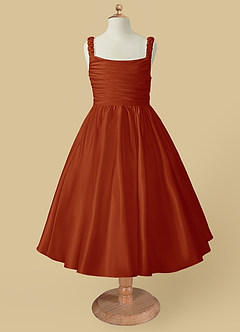 Azazie Cutie Pie Flower Girl Dresses Paprika A-Line Pleated Matte Satin Dress image4