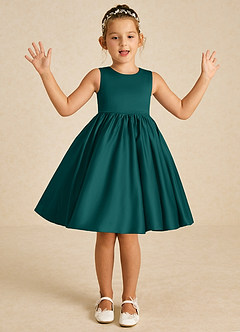 Azazie Poppet Blumenmädchenkleider A-Linie ärmellos Matte Satin Kleid Pfau image3