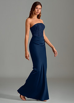 Azazie Emilia Bridesmaid Dresses Dark Navy Mermaid Strapless Stretch Satin Dress image3