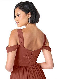 Azazie Lianne Brautjungfernkleider A-Linie Schulterfrei Chiffon Kleid Rotbraun image6
