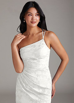 Azazie Eren Bridesmaid Dresses White Sheath One Shoulder Floral Burnout Dress image5