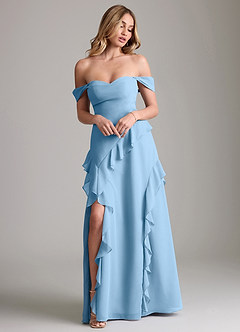 Azazie Sloane Bridesmaid Dresses Steel Blue A-Line Sweetheart Neckline Chiffon Dress image4